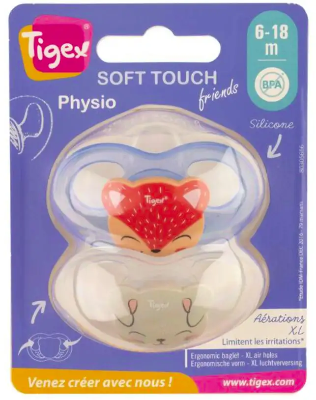 Chupete silicona Tigex soft mini physio 2u para niño 6-18 meses