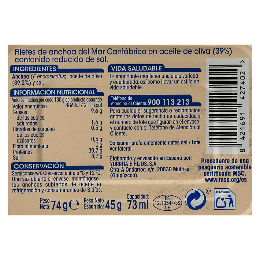 Anchoa Cantábrico en aceite de oliva Alipende 45g