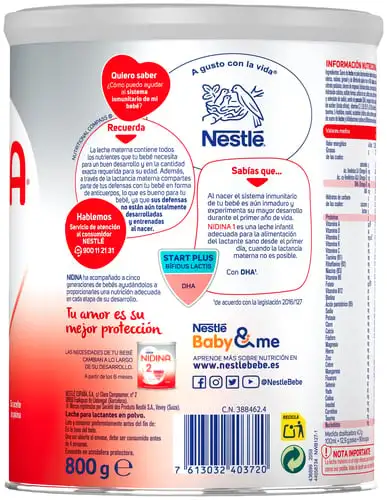 Leche infantil en polvo Nidina 1 Nestlé 800g