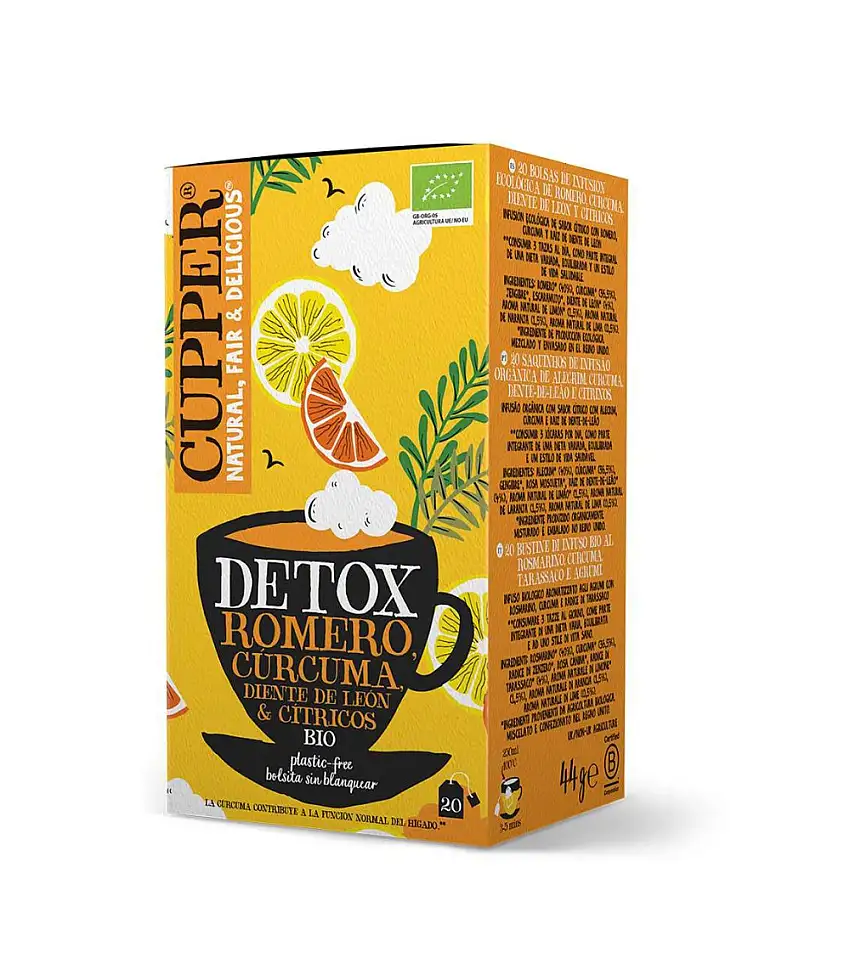Infusión Detox de Romero Cúrcuma Diente de León y Cítricos Cupper 20 filtros | ecológico