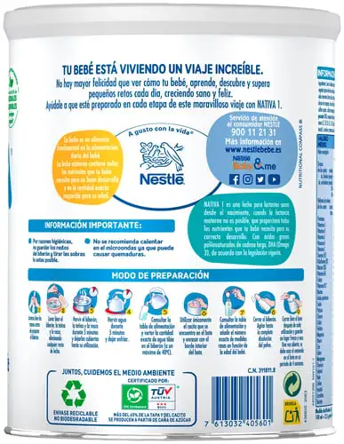 Leche infantil en polvo Nativa 1 Nestlé 800g