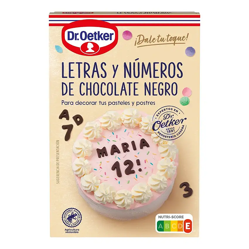 Letras y números de chocolate para repostería Dr Oetker 60g