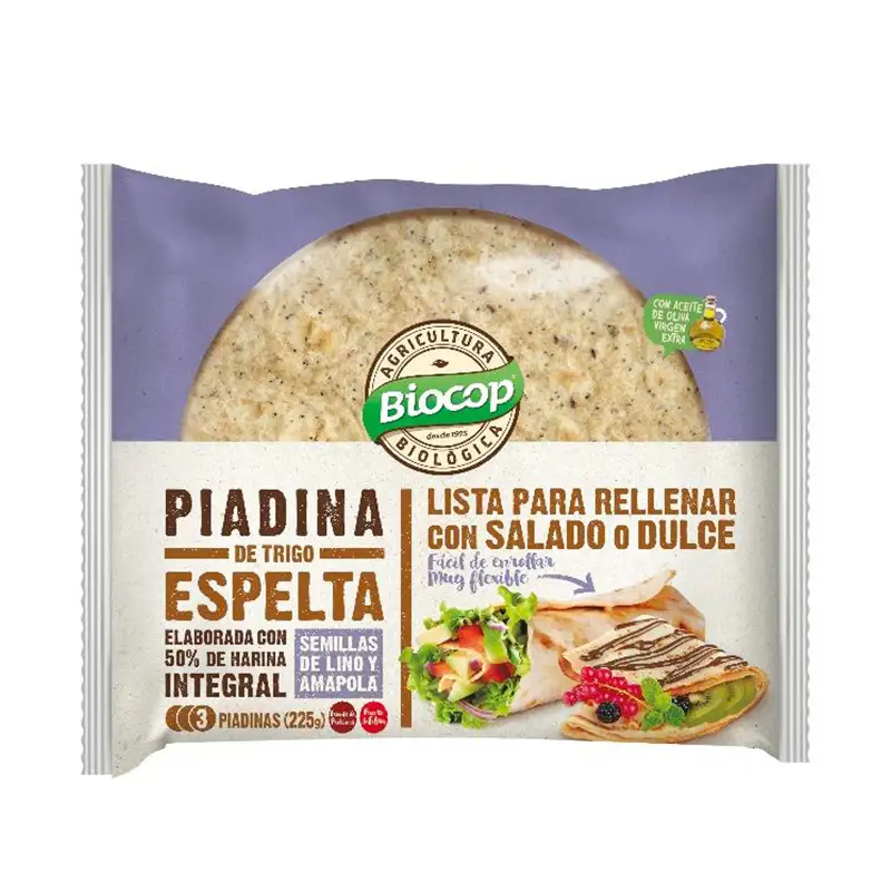 Piadina de espelta con lino y amapola 3x75g BIO Biocop