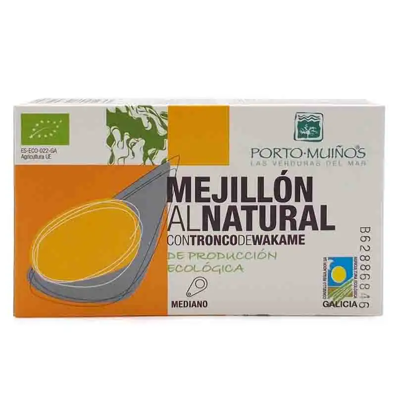 Mejillones al natural con wakame 125g Portomuiños | ecológicos