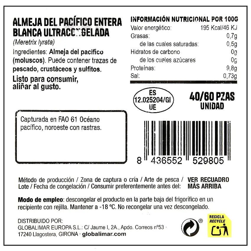 Almeja pacífico Antonio y Ricardo 1kg