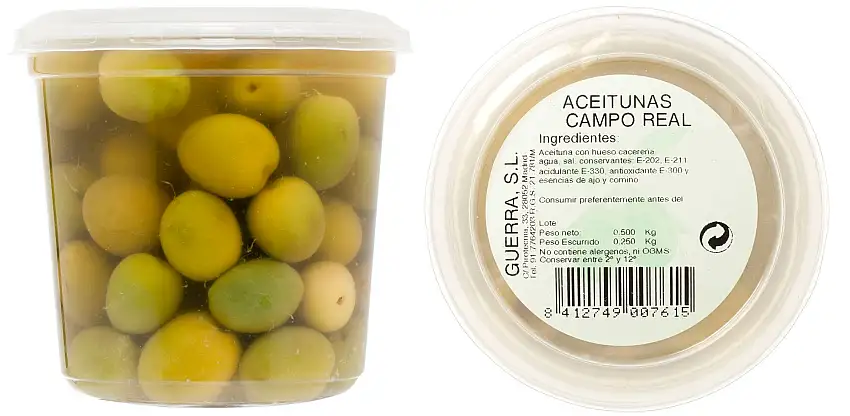 Aceitunas verdes con hueso campo real Guerra 250g