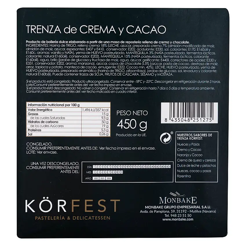 Trenza Körfest 450g de crema y cacao