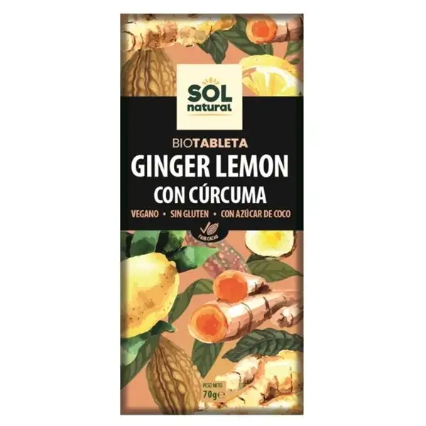 Chocolate con Jengibre Limón Cúrcuma Bio 70g