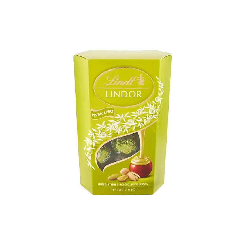 Lindt Lindor Cornet Pistacho 200g – Bombones de Chocolate con Relleno Cremoso de Pistacho, Pura Tentación SuizaMi scrivi una descrizione univoca, dettagliata, completa delle info tecniche e accattivante per il cliente da inserire sul mio store online www.y