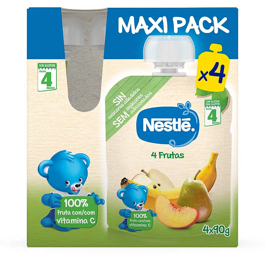 Pouch Nestlé 4 frutas desde 4meses pack 4