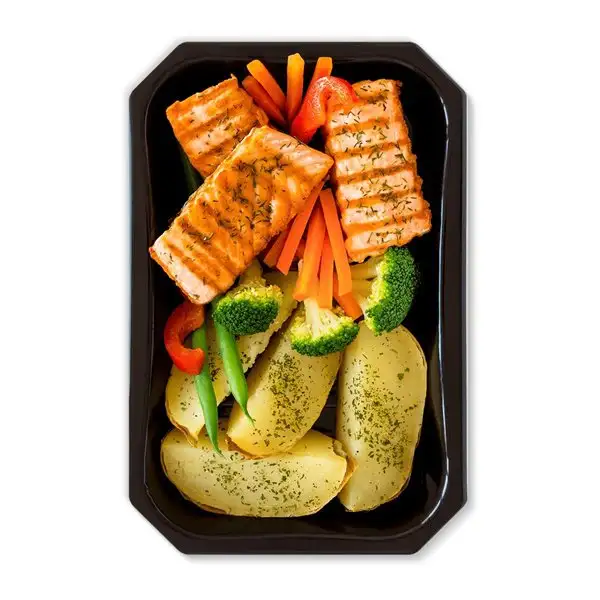 Salmón con patata y vegetales