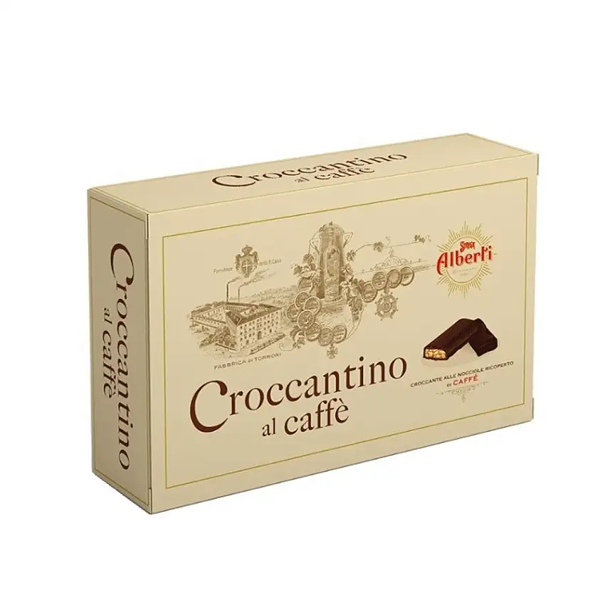 Strega Alberti Croccantini al Café 300 g – Turrón Crujiente con Avellanas y Almendras Cubierto de Chocolate al Café