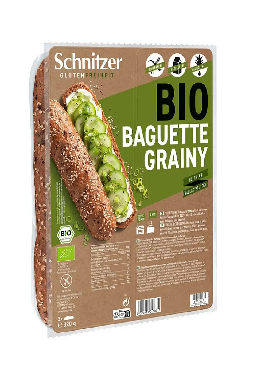 Pan Baguette Sin Gluten Grainy con semillas Schnitzer 320g | ecológico