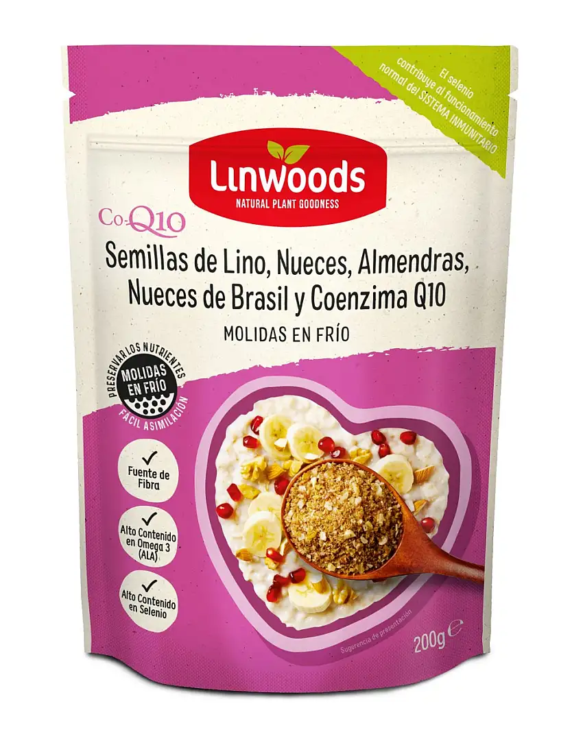 Semillas de lino nueces almendras y coenzima Q10 200g Linwoods | ecológico