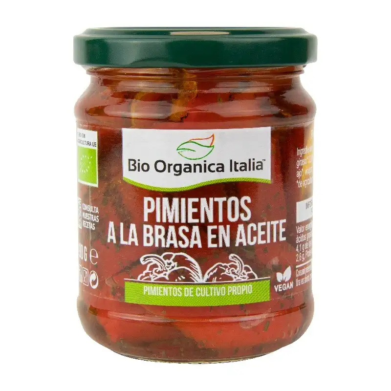 Pimientos rojos a la brasa en aceite 190g Bio Organica Italia
