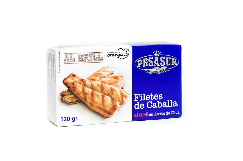Filetes de caballa al grill en aceite de oliva 120g Pesasur