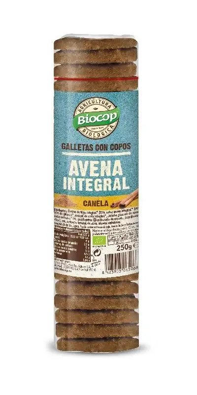 Galleta integral con copos de avena y canela ecológica 250g Biocop