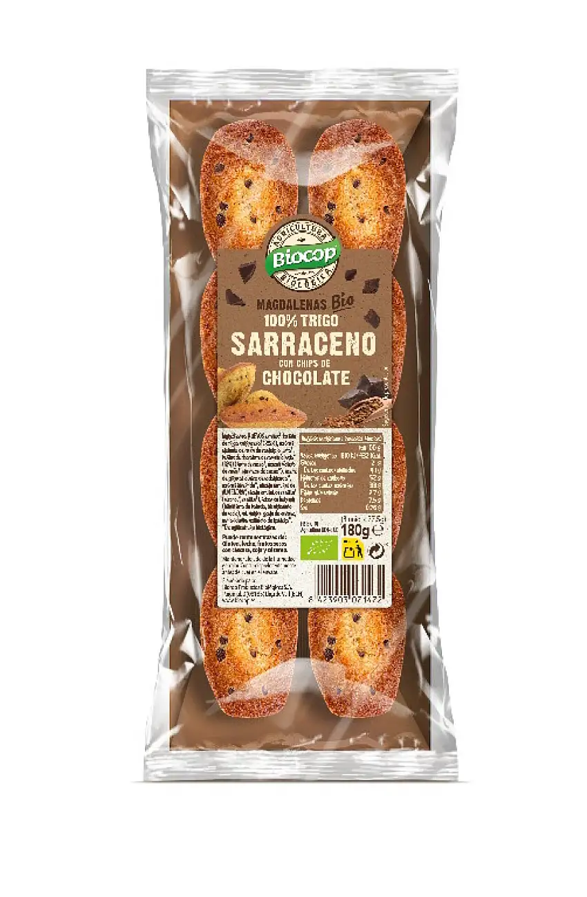 Magdalenas de sarraceno con chips de chocolate 180g Biocop | ecológicas