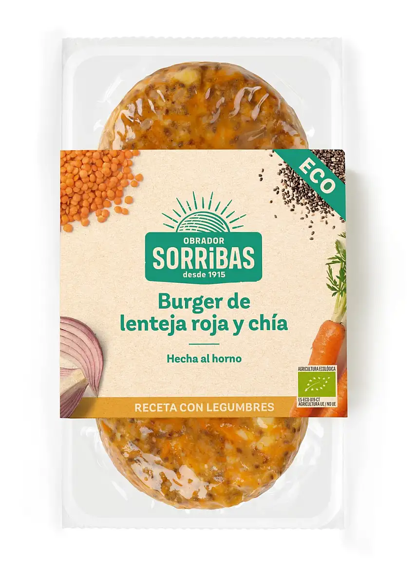 Burger de lenteja roja y chia Obrador Sorribas 2x80g | Ecológico