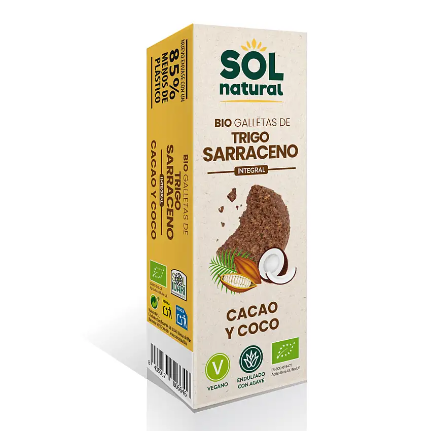 Galletas de Sarraceno Cacao Coco endulzadas con ágave Sol Natural 175g | ecológico