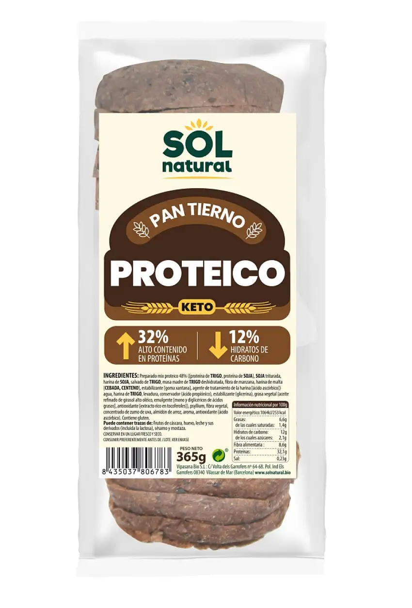 Pan tierno protéico keto Sol Natural 365g