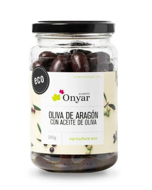 Aceituna negra de Aragón seca con aceite 200g ecológico Aliments Onyar