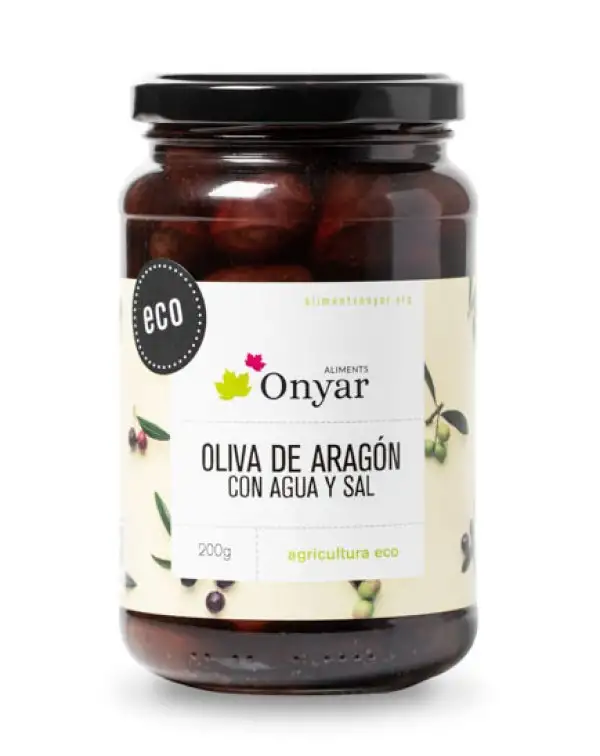 Aceituna negra de Aragón con agua y sal 200g ecológica Aliments Onyar