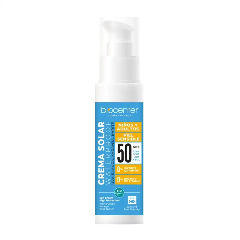 Crema Solar 50 SPF Waterproof Biocenter 100ml | Niños y adultos | Piel Sensible | Cosmética Ecológica