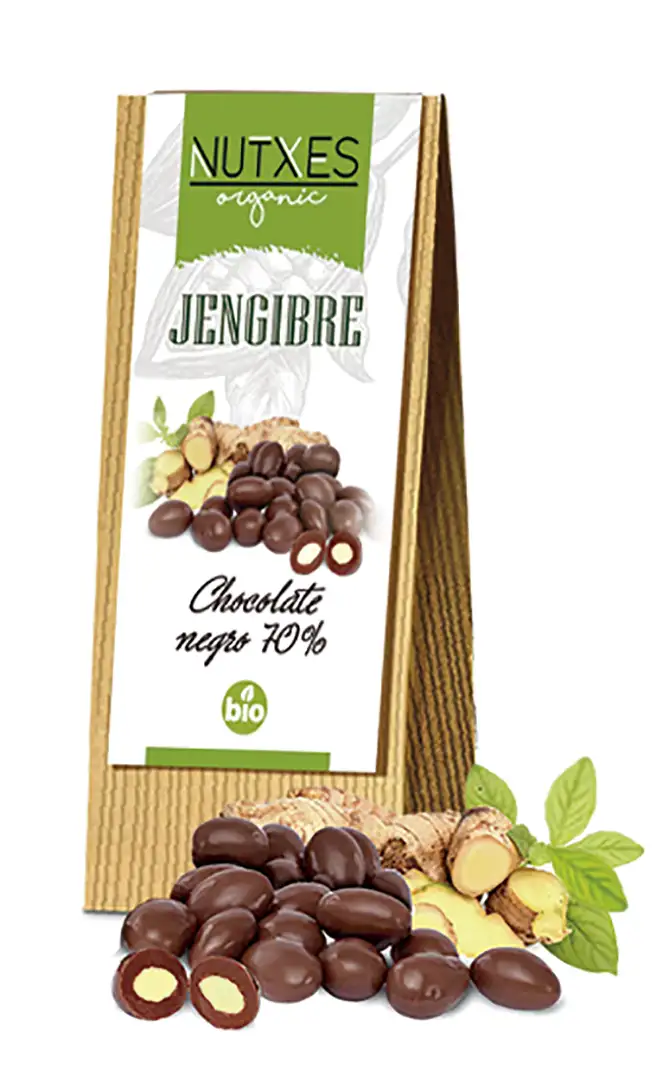 Jengibre con choccolate negro al 70% Nutxes 200g | ecológico