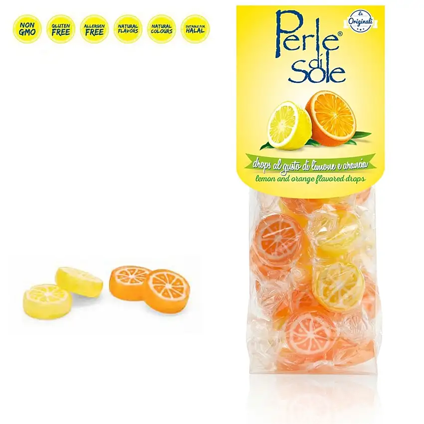 Perle di Sole - Gotas sabor Limón y Naranja 100g